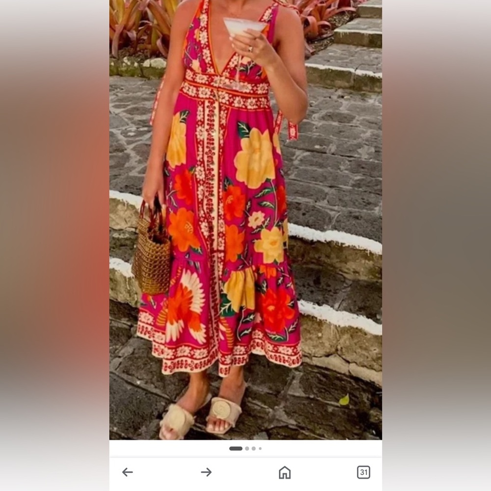 FARM Rio Fuchsia Floral Tie-Shoulder Maxi Dress - Picture 4 of 4